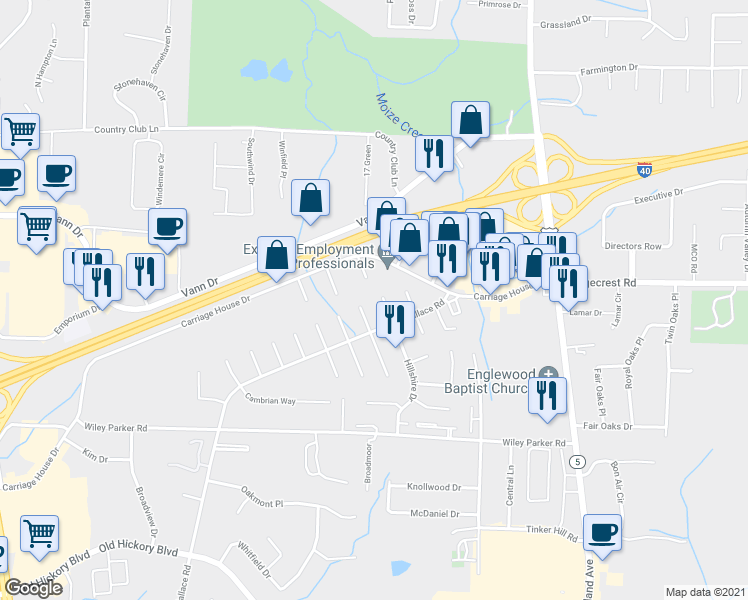 map of restaurants, bars, coffee shops, grocery stores, and more near 34 Lennon Cove in Jackson