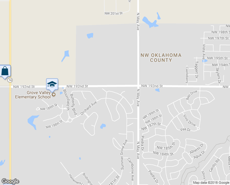 map of restaurants, bars, coffee shops, grocery stores, and more near Northwest 191st Terrace in Edmond