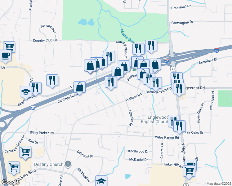 map of restaurants, bars, coffee shops, grocery stores, and more near 34 Lennon Cove in Jackson