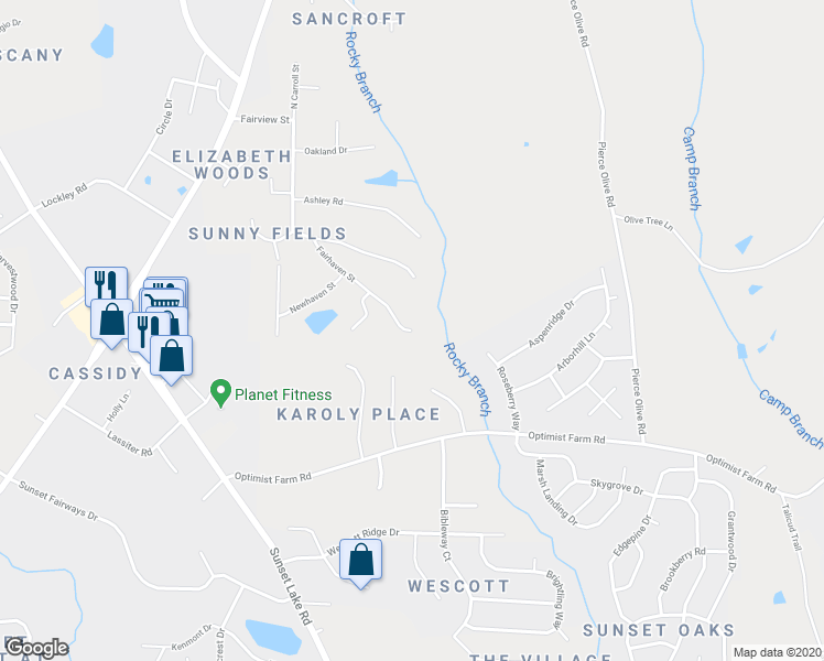 map of restaurants, bars, coffee shops, grocery stores, and more near 220 Fairhaven Street in Apex