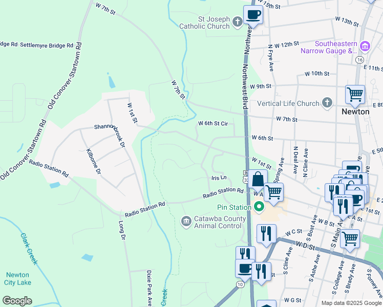 map of restaurants, bars, coffee shops, grocery stores, and more near 812 Constitution Avenue in Newton
