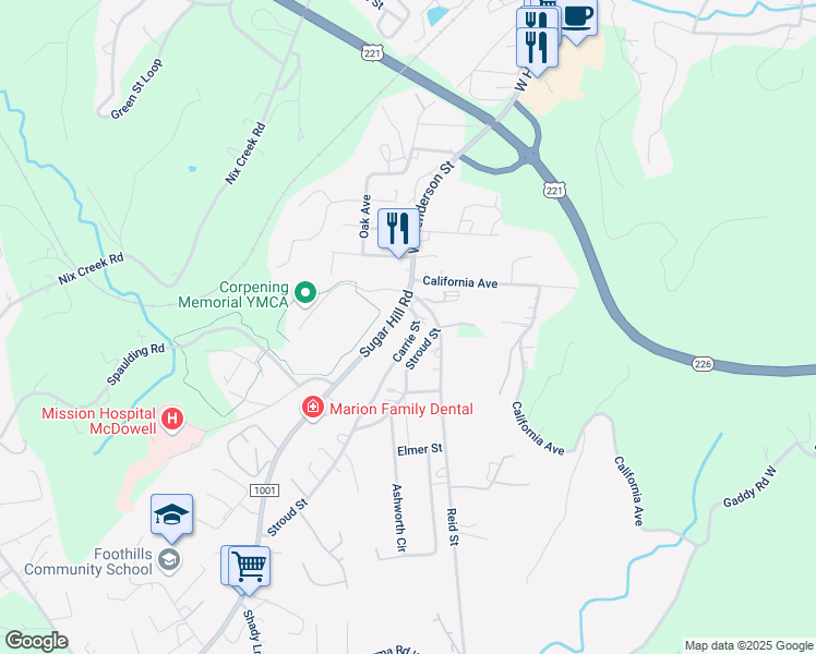 map of restaurants, bars, coffee shops, grocery stores, and more near 44 Carrie Street in Marion