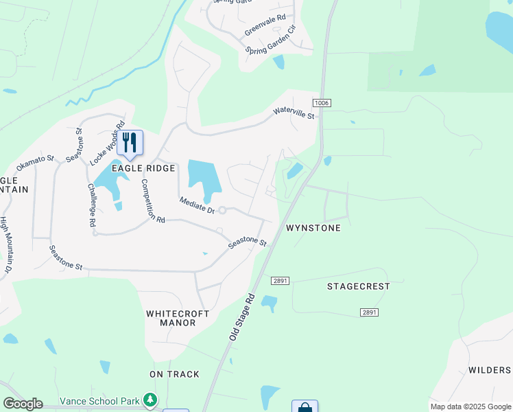 map of restaurants, bars, coffee shops, grocery stores, and more near 101 Ryder Cup Circle in Raleigh