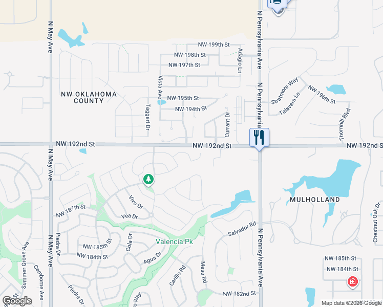 map of restaurants, bars, coffee shops, grocery stores, and more near 2345 Northwest 191st Court in Edmond
