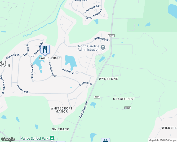 map of restaurants, bars, coffee shops, grocery stores, and more near 101 Ryder Cup Circle in Raleigh