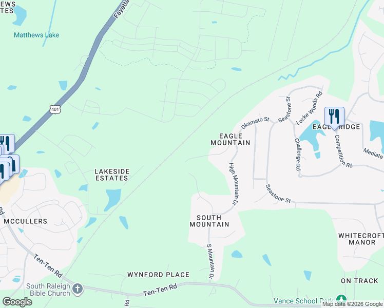 map of restaurants, bars, coffee shops, grocery stores, and more near 392 Okamato Street in Raleigh