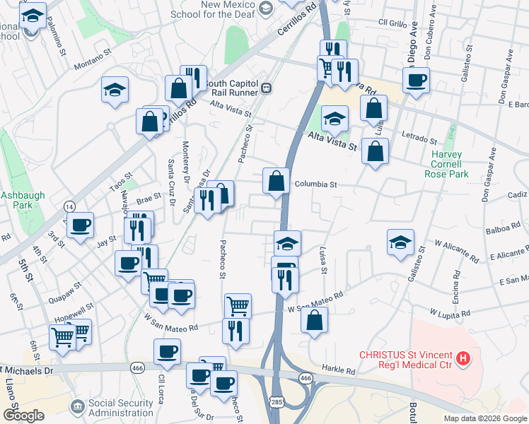 map of restaurants, bars, coffee shops, grocery stores, and more near 810 Cll Anaya North in Santa Fe