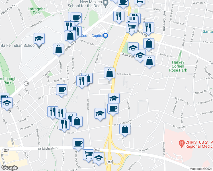 map of restaurants, bars, coffee shops, grocery stores, and more near 810 Cll Anaya North in Santa Fe