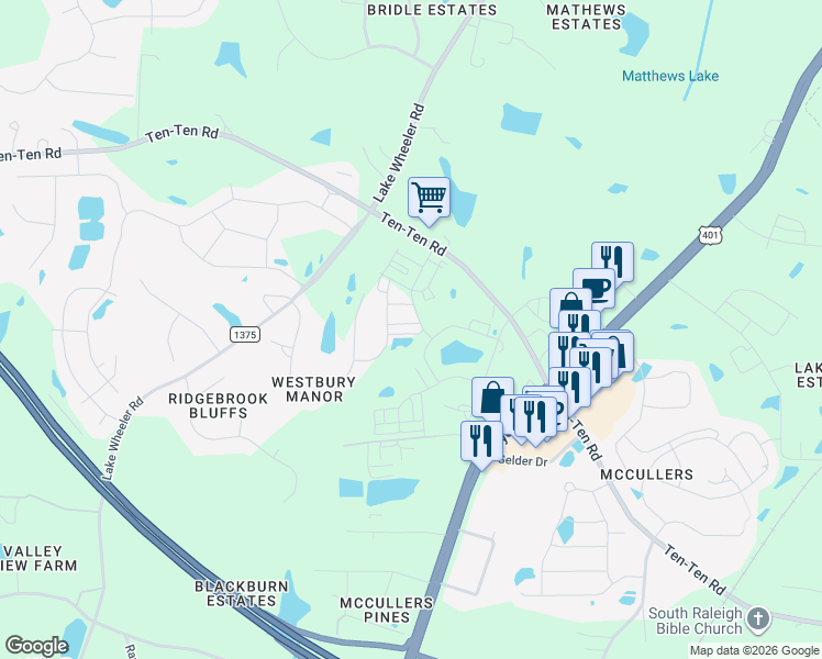 map of restaurants, bars, coffee shops, grocery stores, and more near 8020 Daddy Road in Raleigh