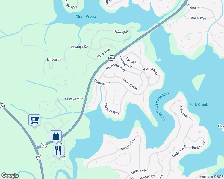 map of restaurants, bars, coffee shops, grocery stores, and more near 322 Chatuga Lane in Loudon