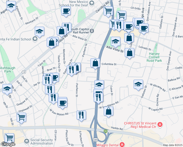 map of restaurants, bars, coffee shops, grocery stores, and more near 810 Cll Anaya North in Santa Fe