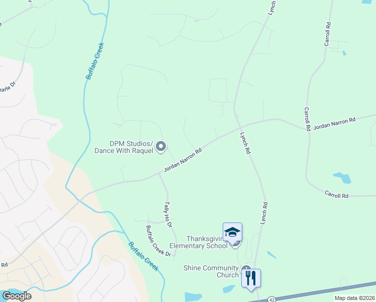 map of restaurants, bars, coffee shops, grocery stores, and more near 1542 Jordan Narron Rd in Selma