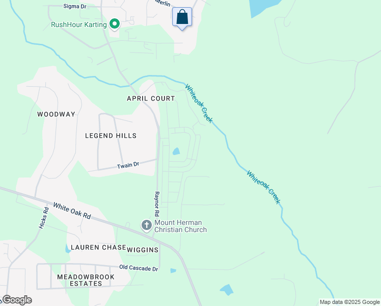 map of restaurants, bars, coffee shops, grocery stores, and more near Cabin View Lane in Garner