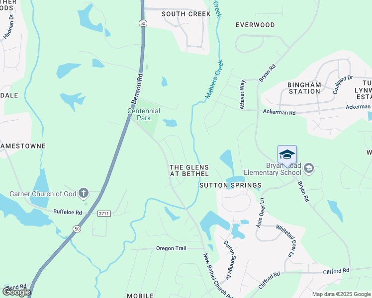map of restaurants, bars, coffee shops, grocery stores, and more near 191 Valleycruise Circle in Garner