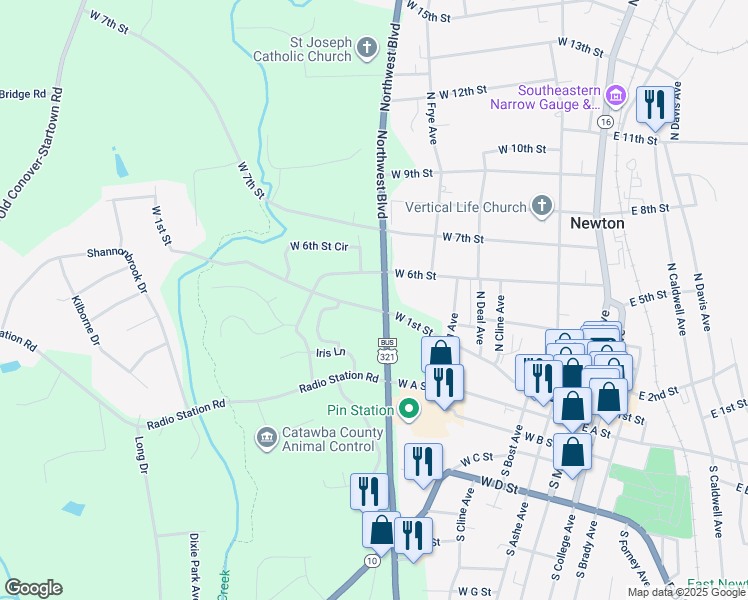 map of restaurants, bars, coffee shops, grocery stores, and more near 58 Northwest Boulevard in Newton