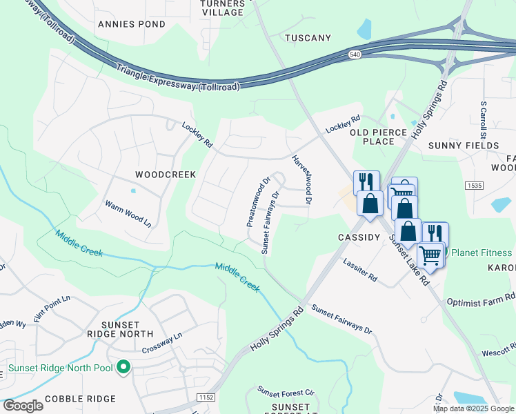 map of restaurants, bars, coffee shops, grocery stores, and more near 200 Victory Pine Lane in Apex