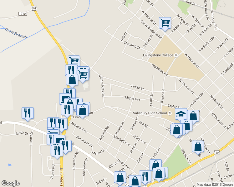 map of restaurants, bars, coffee shops, grocery stores, and more near 930 Maple Avenue in Salisbury