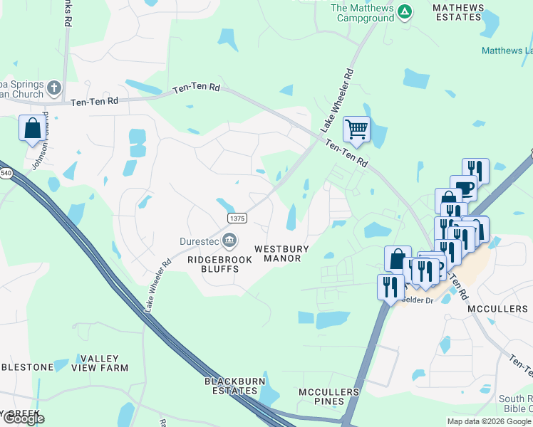 map of restaurants, bars, coffee shops, grocery stores, and more near 3712 Westbury Lake Drive in Raleigh