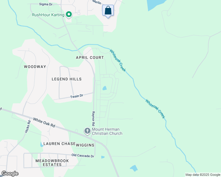 map of restaurants, bars, coffee shops, grocery stores, and more near Cabin View Lane in Garner