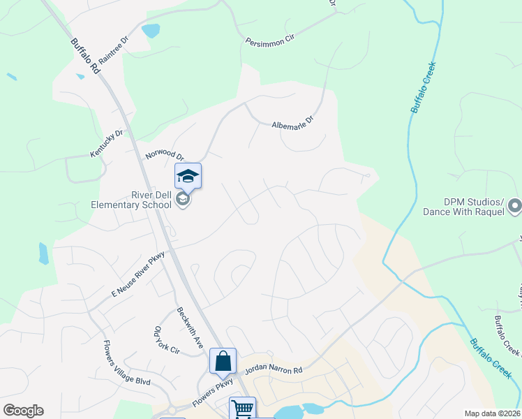 map of restaurants, bars, coffee shops, grocery stores, and more near 142 Needham Lane in Clayton