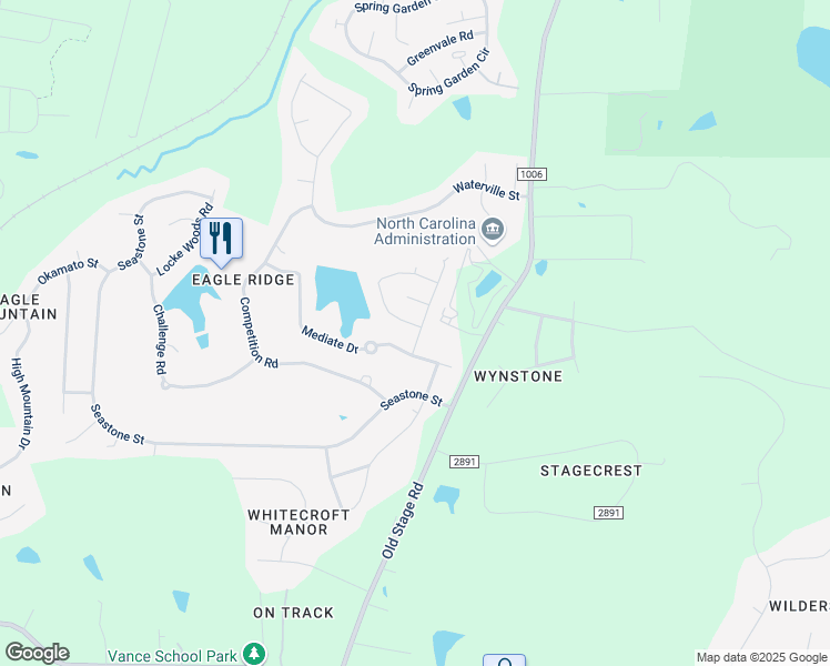 map of restaurants, bars, coffee shops, grocery stores, and more near 101 Ryder Cup Circle in Raleigh