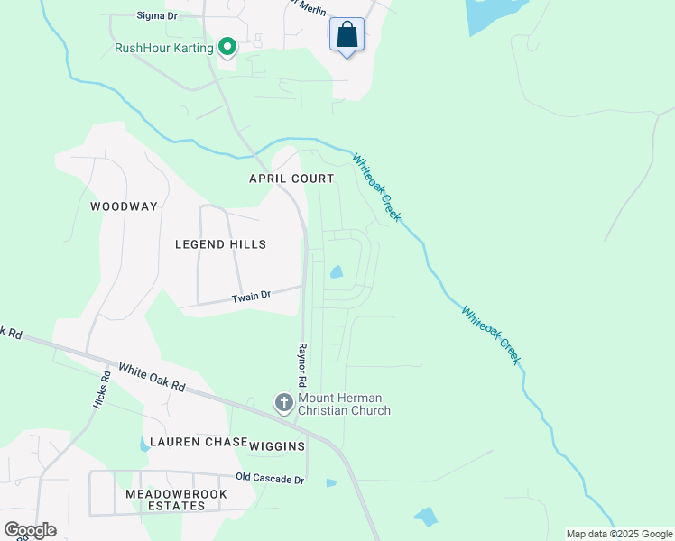 map of restaurants, bars, coffee shops, grocery stores, and more near Cabin View Lane in Garner