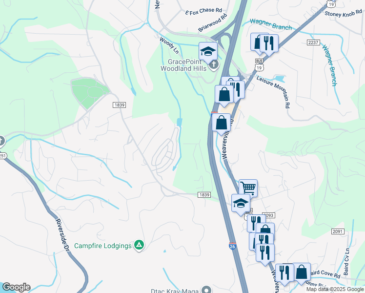 map of restaurants, bars, coffee shops, grocery stores, and more near 98 Black Locust Drive in Asheville