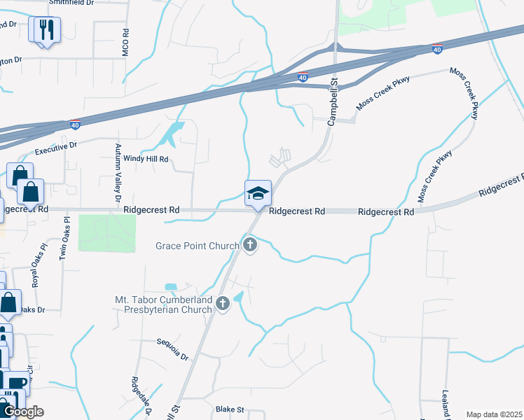 map of restaurants, bars, coffee shops, grocery stores, and more near 1985 Campbell Street in Jackson