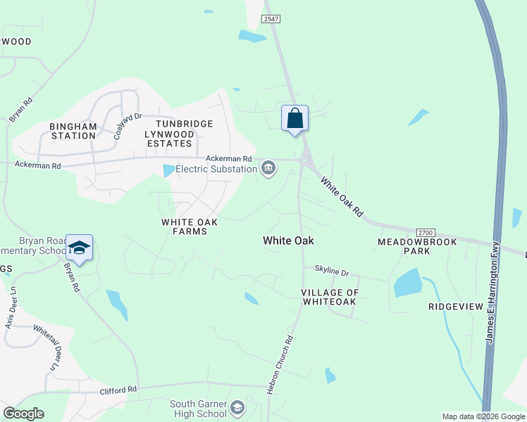 map of restaurants, bars, coffee shops, grocery stores, and more near 7900 Hebron Church Road in Garner