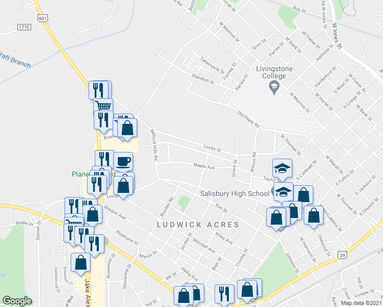 map of restaurants, bars, coffee shops, grocery stores, and more near 925 Fairmont Avenue in Salisbury