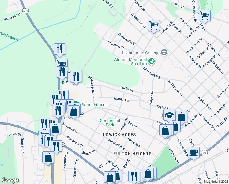 map of restaurants, bars, coffee shops, grocery stores, and more near 925 Fairmont Avenue in Salisbury