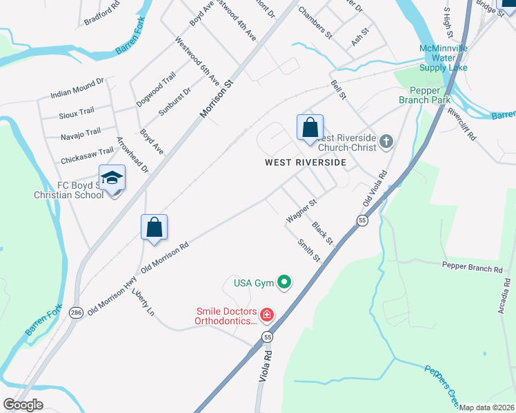 map of restaurants, bars, coffee shops, grocery stores, and more near 439 Old Morrison Road in McMinnville