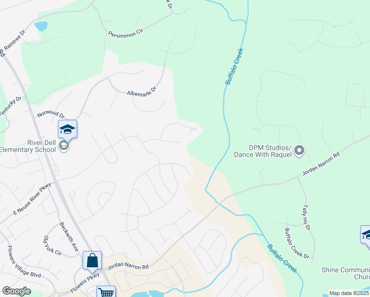 map of restaurants, bars, coffee shops, grocery stores, and more near 419 North Great White Way in Clayton