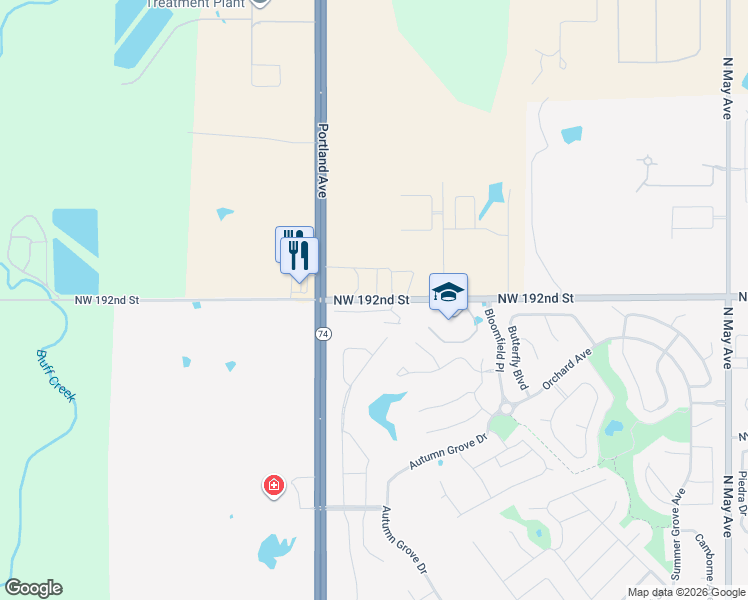 map of restaurants, bars, coffee shops, grocery stores, and more near 3500 East Danforth Road in Luther
