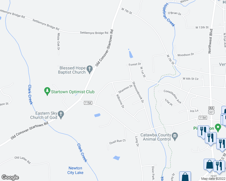 map of restaurants, bars, coffee shops, grocery stores, and more near 320 Kilborne Drive in Newton