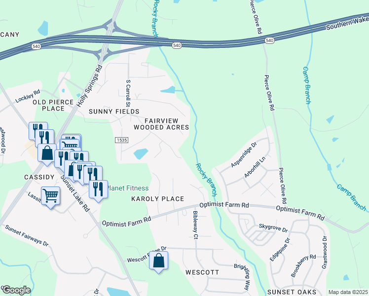 map of restaurants, bars, coffee shops, grocery stores, and more near 217 Fairhaven Street in Apex