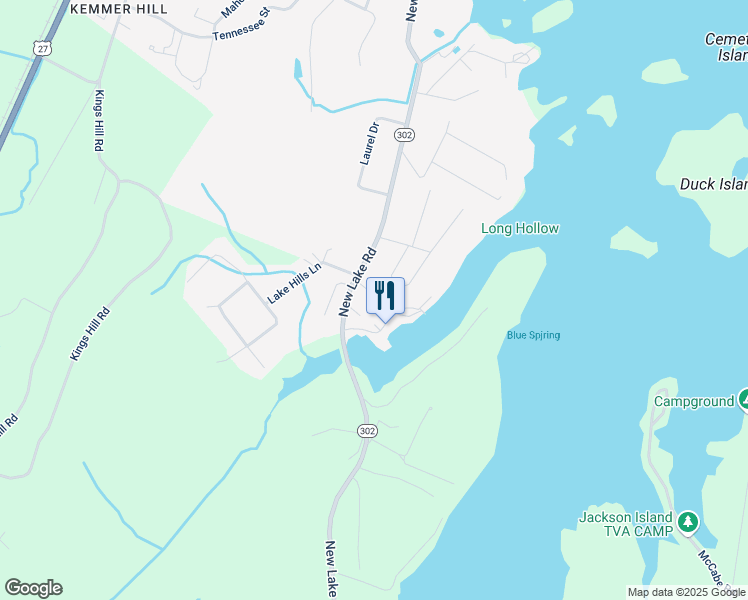 map of restaurants, bars, coffee shops, grocery stores, and more near 2005 New Lake Road in Spring City