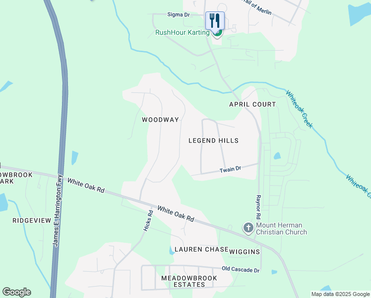 map of restaurants, bars, coffee shops, grocery stores, and more near 1221 Roffler Street in Garner