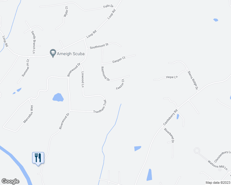 map of restaurants, bars, coffee shops, grocery stores, and more near 125 Feezor Court in Clayton