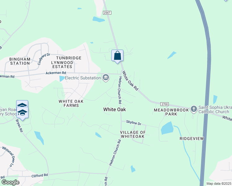 map of restaurants, bars, coffee shops, grocery stores, and more near 7900 Hebron Church Road in Garner