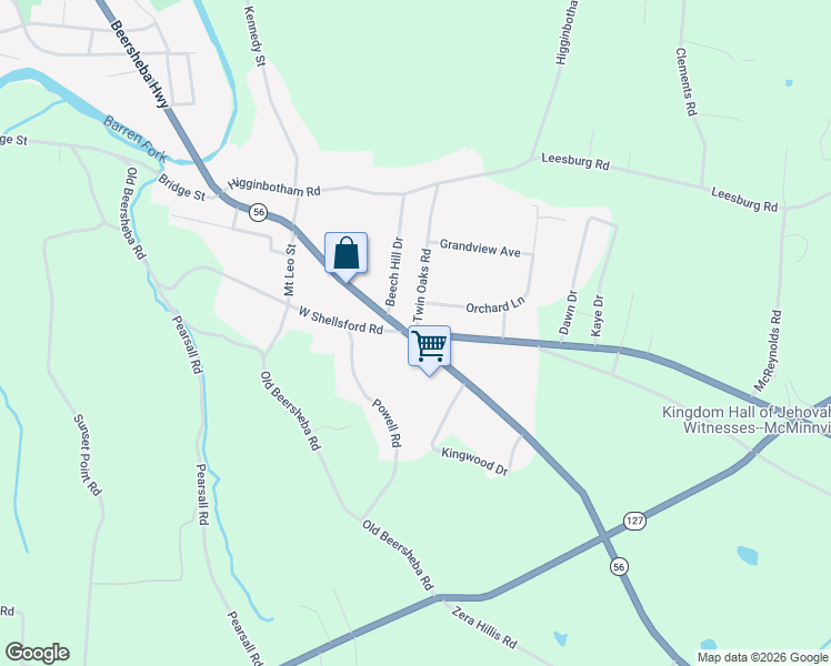 map of restaurants, bars, coffee shops, grocery stores, and more near 104 Twin Oaks Road in McMinnville