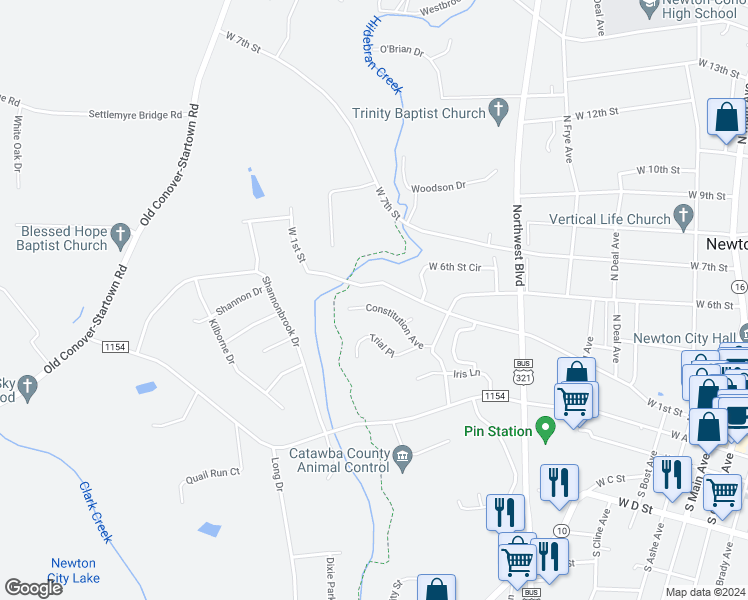 map of restaurants, bars, coffee shops, grocery stores, and more near 934 Constitution Avenue in Newton