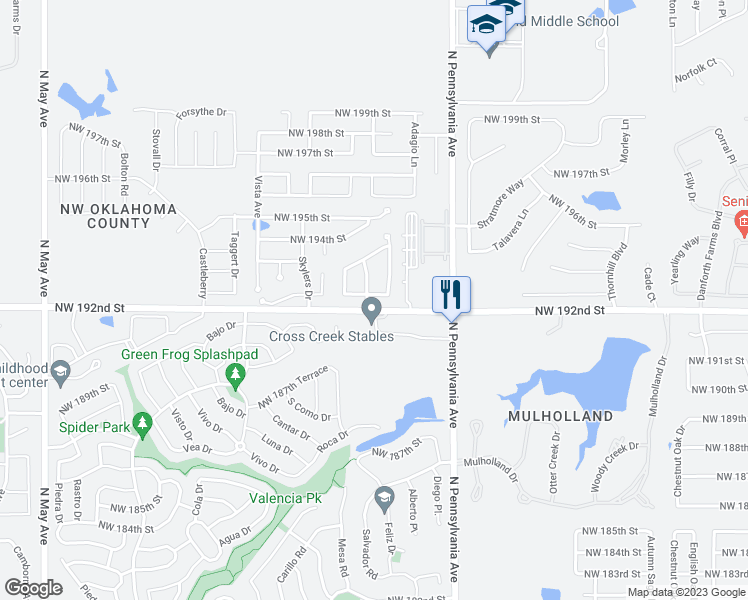 map of restaurants, bars, coffee shops, grocery stores, and more near 2212 Northwest 193rd Street in Edmond