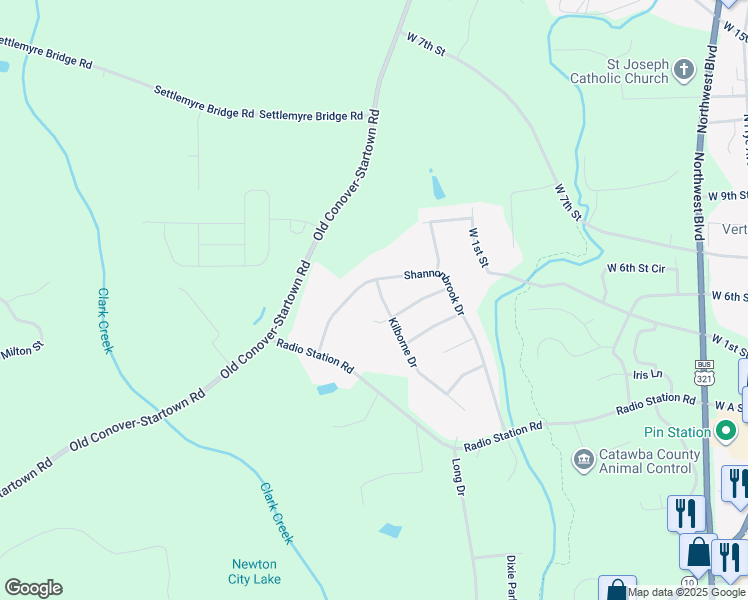 map of restaurants, bars, coffee shops, grocery stores, and more near 324 Kilborne Drive in Newton