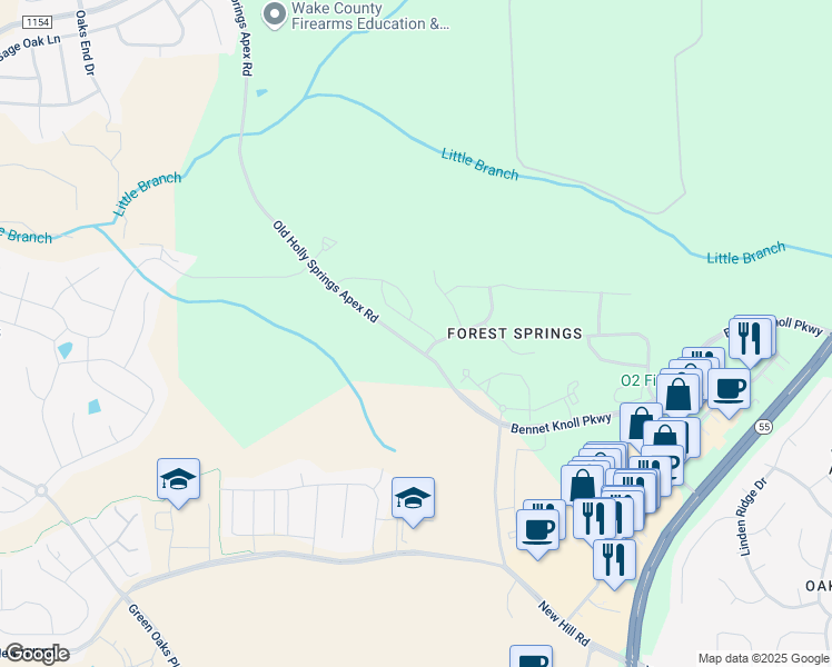 map of restaurants, bars, coffee shops, grocery stores, and more near 127 Beaconwood Lane in Holly Springs