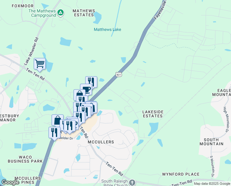 map of restaurants, bars, coffee shops, grocery stores, and more near 7720-7728 Caddy Road in Raleigh
