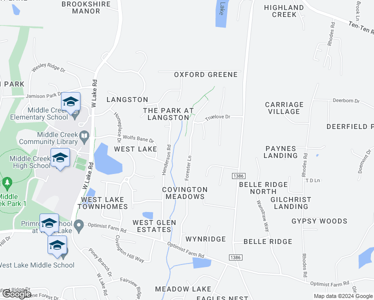 map of restaurants, bars, coffee shops, grocery stores, and more near 8691 Forester Lane in Apex