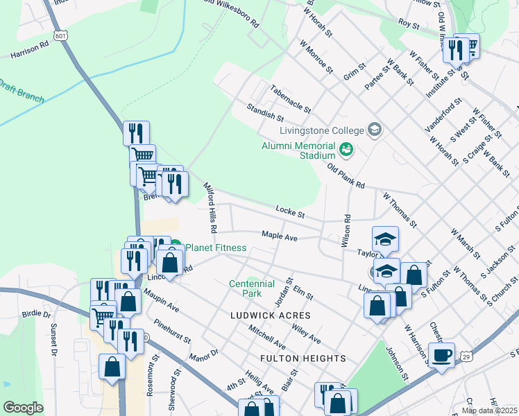 map of restaurants, bars, coffee shops, grocery stores, and more near 936 Fairmont Avenue in Salisbury