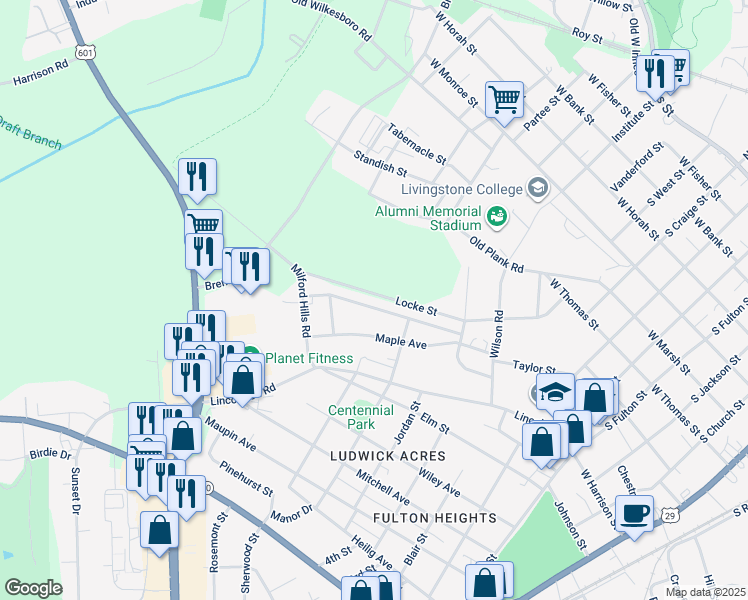 map of restaurants, bars, coffee shops, grocery stores, and more near 936 Fairmont Avenue in Salisbury