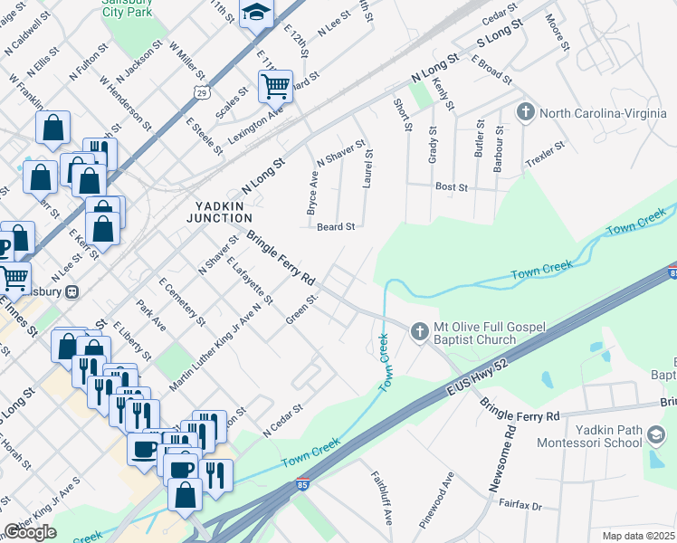 map of restaurants, bars, coffee shops, grocery stores, and more near 807 Green Street in Salisbury